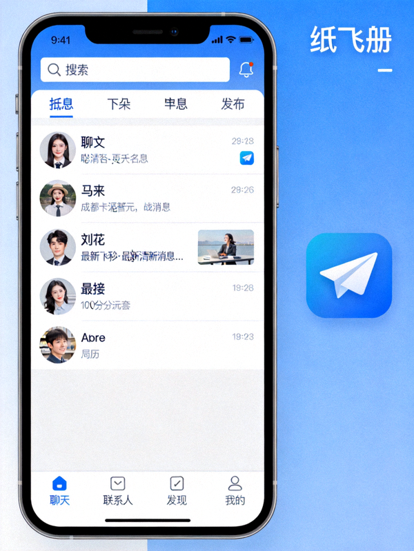 纸飞机安卓手机版应用主界面在Android手机上的高清展示截图，显示聊天列表和功能菜单